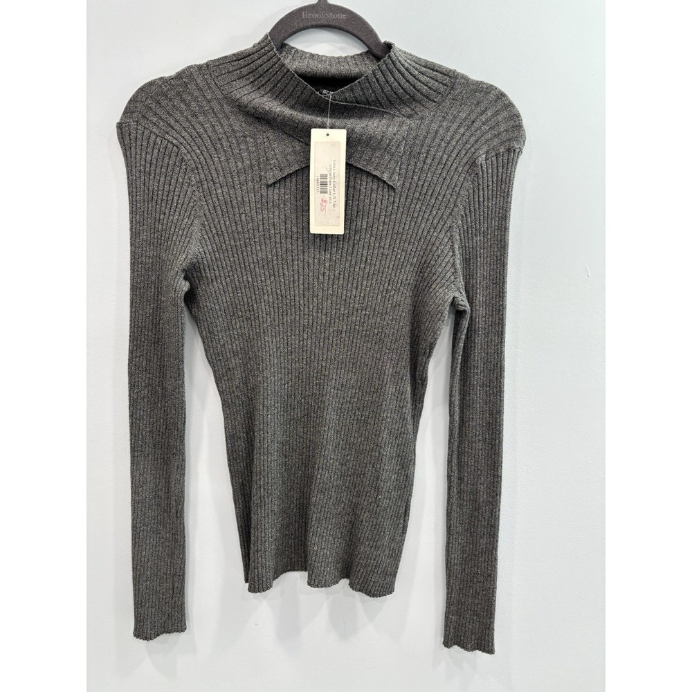 J. Envie New York Gray Ribbed Mock Neck Sweater Top S NWT Soft Stretch MSRP $209 - Picture 4 of 7